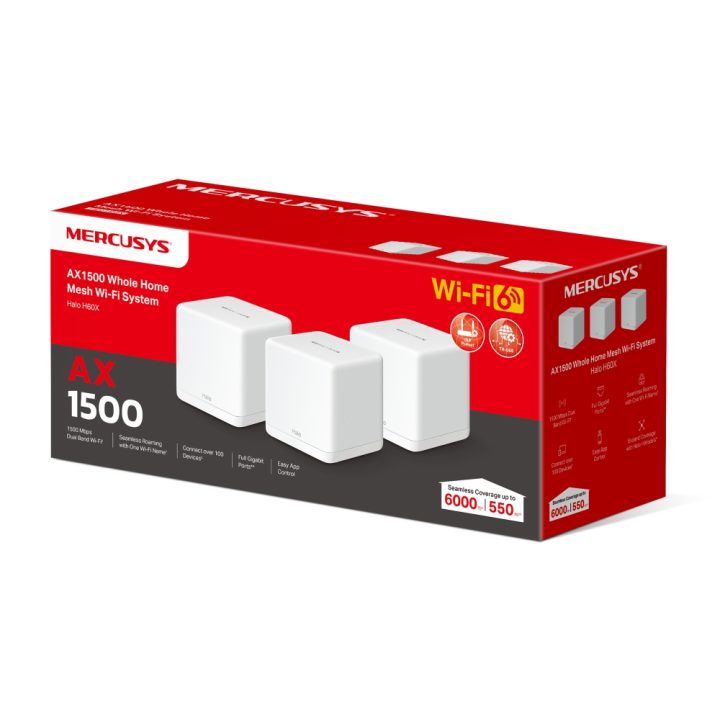 Mercusys HALO H60X Dual Band (2.4 GHz / 5 GHz) Wi-Fi 6 (802.11ax)…