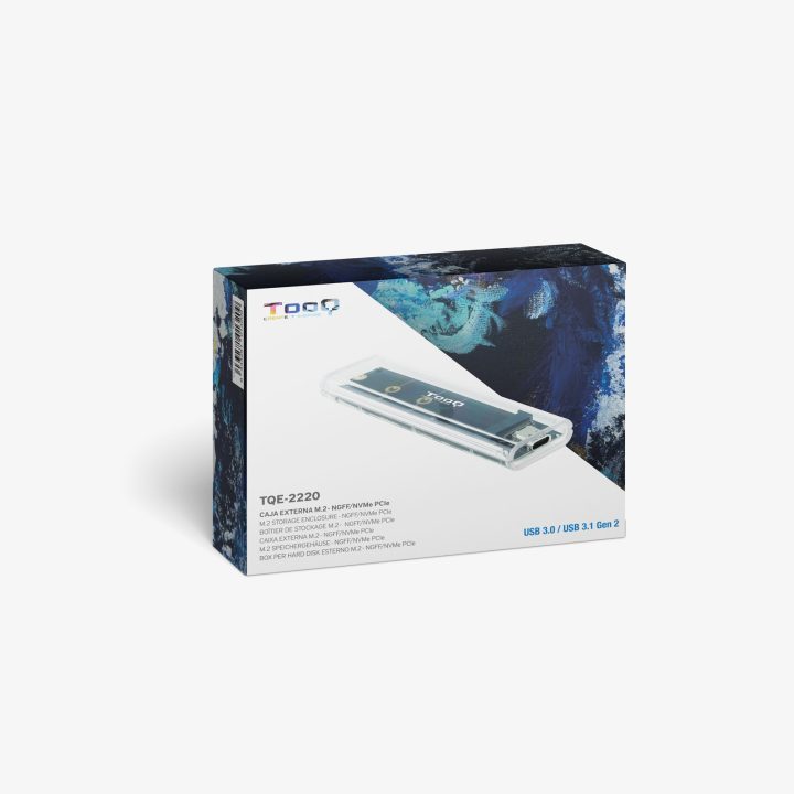 TooQ Caixa Externa para SSD M.2 NGFF/NVMe, Transparente, RGB