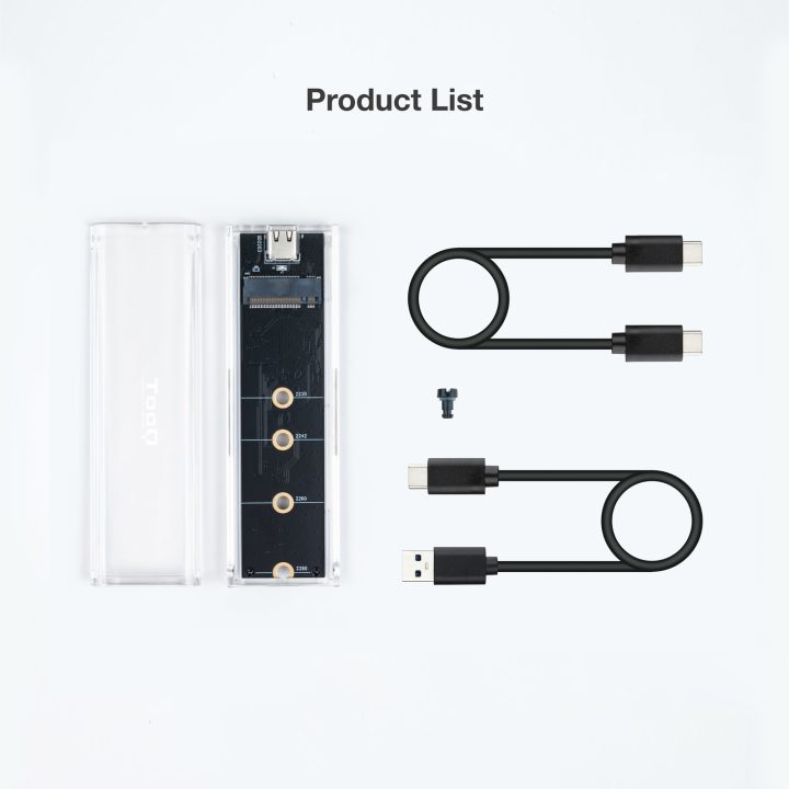 TooQ External Enclosure for M.2 NGFF/NVMe SSD, Transparent, RGB