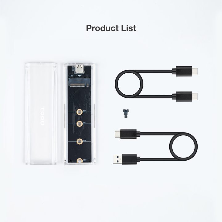 TooQ Caixa Externa para SSD M.2 NGFF/NVMe, Transparente, RGB