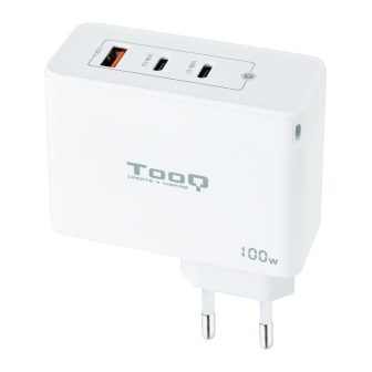 TooQ Cargador de Pared GaN 2xUSB-C/PD + USB-A/QC 100W, Blanco