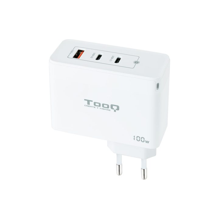 TooQ Carregador de Parede GaN 2xUSB-C/PD + USB-A/QC 100W, Branco