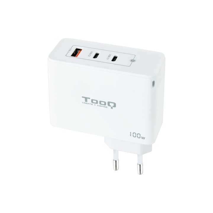 TooQ Carregador de Parede GaN 2xUSB-C/PD + USB-A/QC 100W, Branco