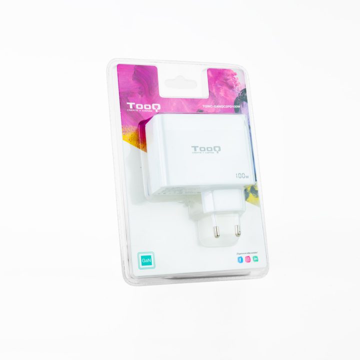 TooQ Carregador de Parede GaN 2xUSB-C/PD + USB-A/QC 100W, Branco