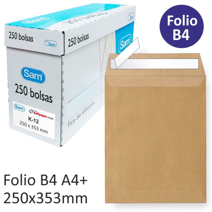 Caja 250 bolsas din b4 folio (250X353) kraft 90 grs. autosam…