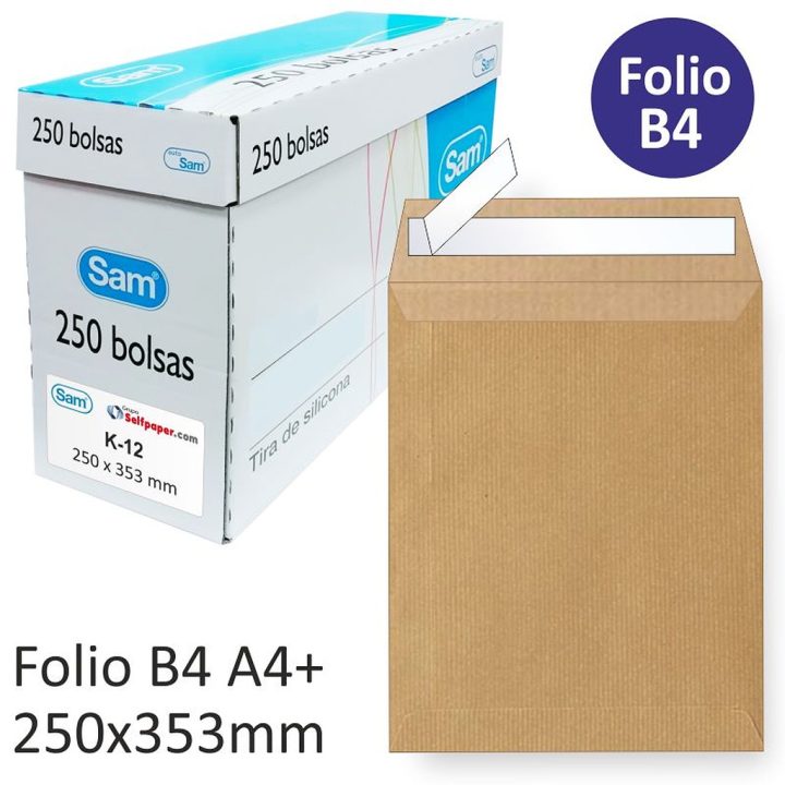 Box of 250 B4 Folio Self-Sealing Kraft Paper Bags (250x353) 90 gsm…