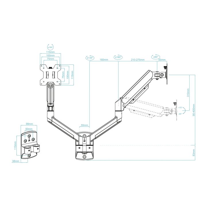TooQ LP1434TNR-B soporte para monitor 34" Escritorio Blanco