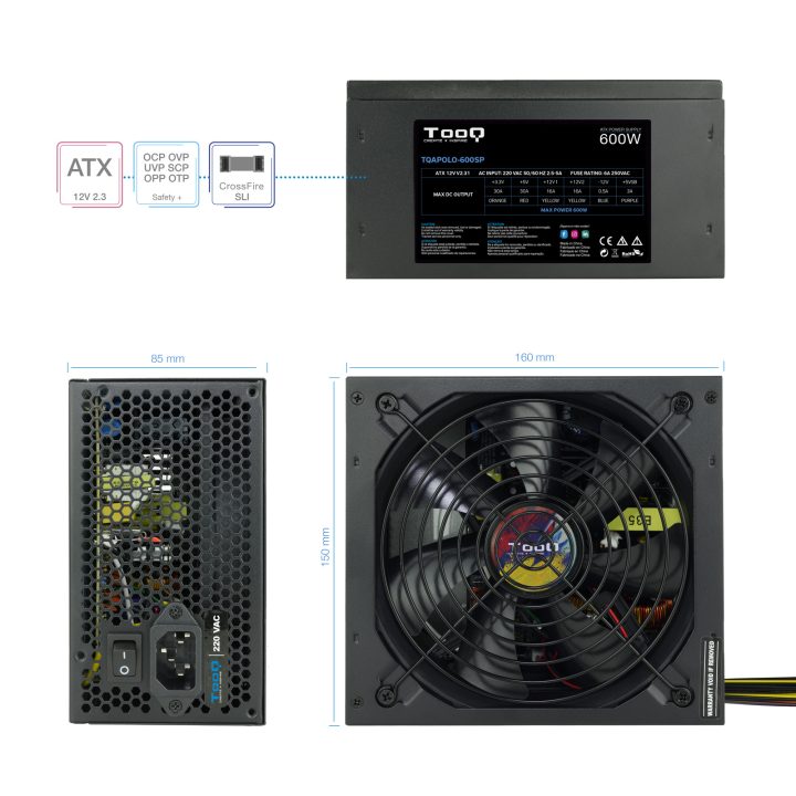 TooQ TQAPOLO-600SP unidade de fonte de alimentação 600 W 20+4 pinos…