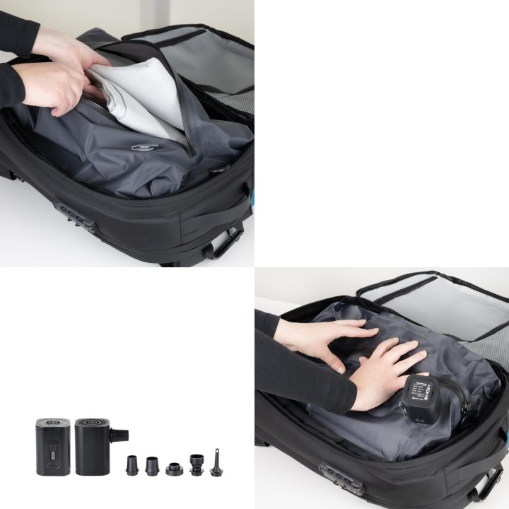 Mochila de viagem TooQ com sistema de compressão a vácuo e bomba de ar