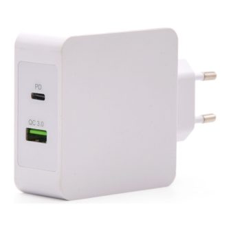 TooQ Dual Port Wall Charger USB-C PD + USB A QC3.0, 48W