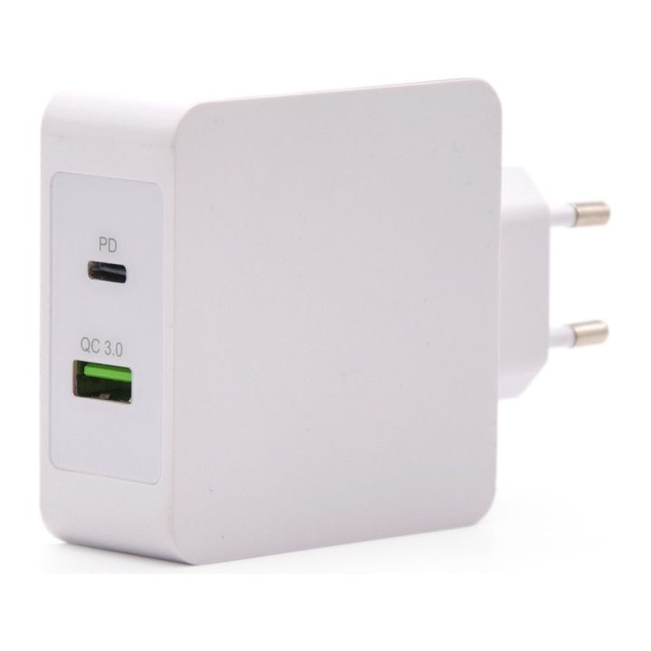 TooQ Cargador de Pared doble puerto USB-C PD + USB A QC3.0, 48W