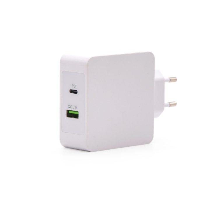 TooQ Dual Port Wall Charger USB-C PD + USB A QC3.0, 48W
