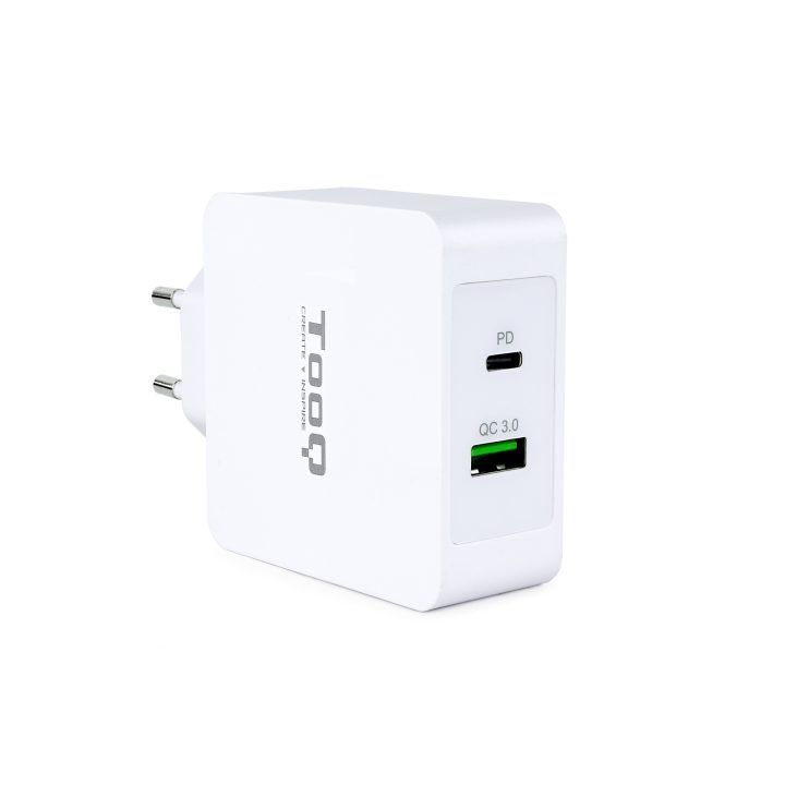 TooQ Dual Port Wall Charger USB-C PD + USB A QC3.0, 48W