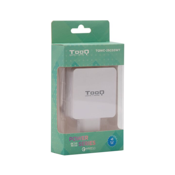 TooQ Dual Port Wall Charger USB-C PD + USB A QC3.0, 48W