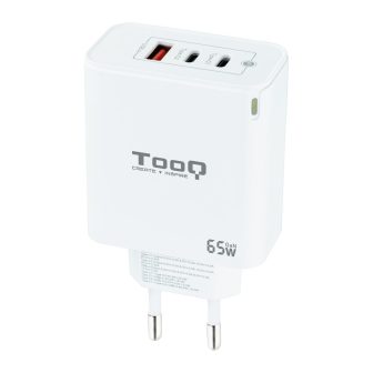 TooQ Carregador de Parede GaN 2USB-C/PD + USB-A/QC 65W, Branco