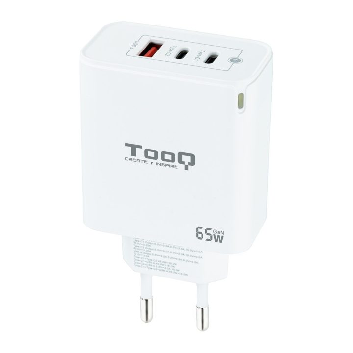 TooQ Carregador de Parede GaN 2USB-C/PD + USB-A/QC 65W, Branco
