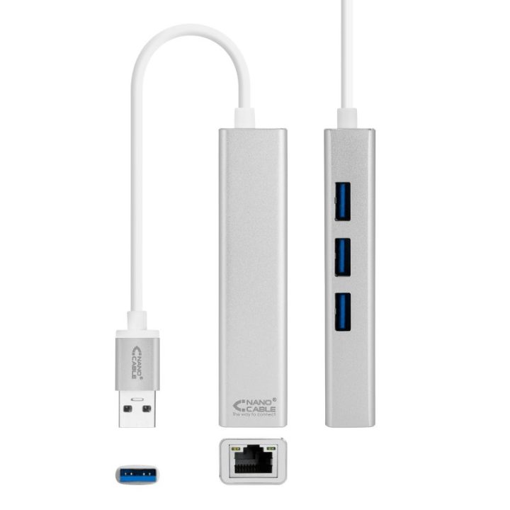 Nanocable Conversor USB 3.0 para Ethernet Gigabit + 3xUSB 3.0…