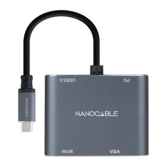 Nanocable USB-C to HDMI/VGA/USB3.0/PD Converter 15 cm, Gray
