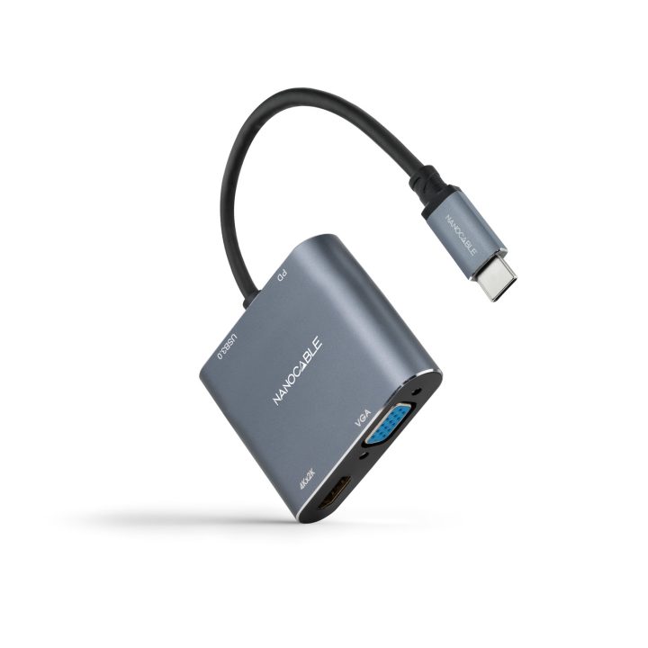 Nanocable USB-C to HDMI/VGA/USB3.0/PD Converter 15 cm, Gray