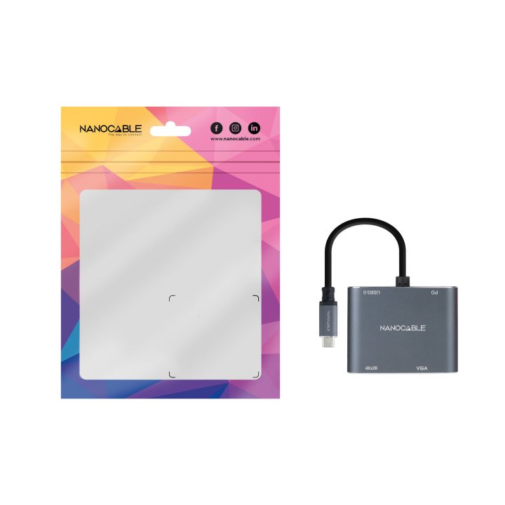 Nanocable USB-C to HDMI/VGA/USB3.0/PD Converter 15 cm, Gray