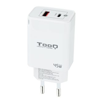 TooQ GaN Wall Charger USB-C/PD + USB-A/QC 45W, White
