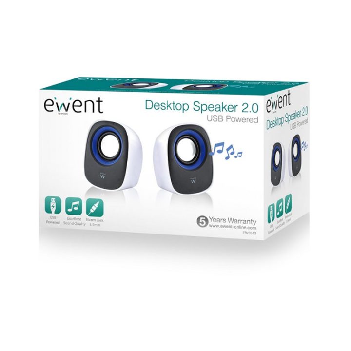 Ewent EW3513 coluna de 1 via Preto, Azul, Branco Com Fios 5 W