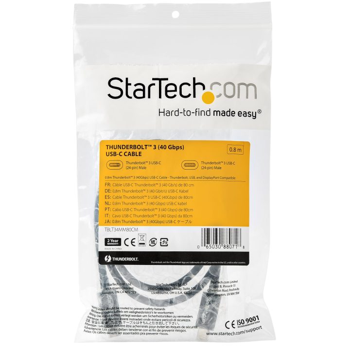StarTech.com 80cm Passive Thunderbolt 3 Cable - 40Gbps - 100W PD -…