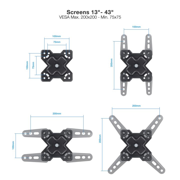 TooQ Wall Mount for 13"-43" Screens, Black