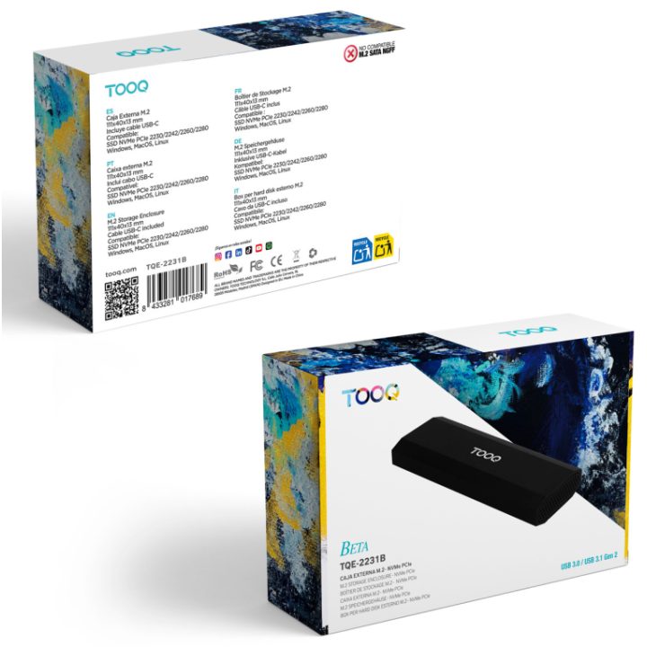 TooQ External Enclosure for M.2 NVMe PCIe SSD, Black