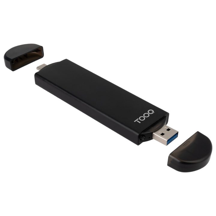 TooQ Caixa Externa USB-C/M + USB-A/M para SSD M.2 NGFF/NVMe, Preta