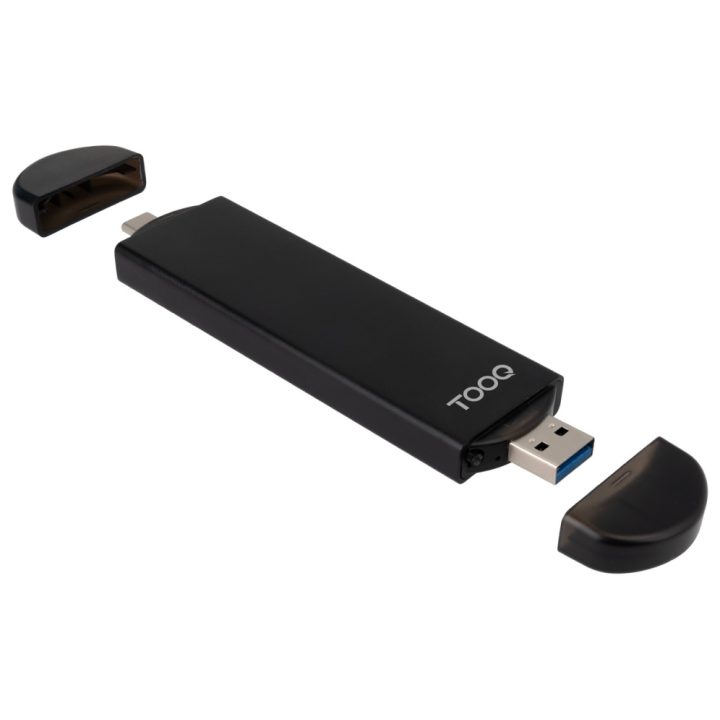 TooQ Caja Externa USB-C/M + USB-A/M para SSD M.2 NGFF/NVMe, Negra