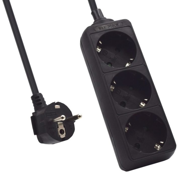Ewent EW3959 Power Strip 1.5 m 3 AC Outlets Indoor Black