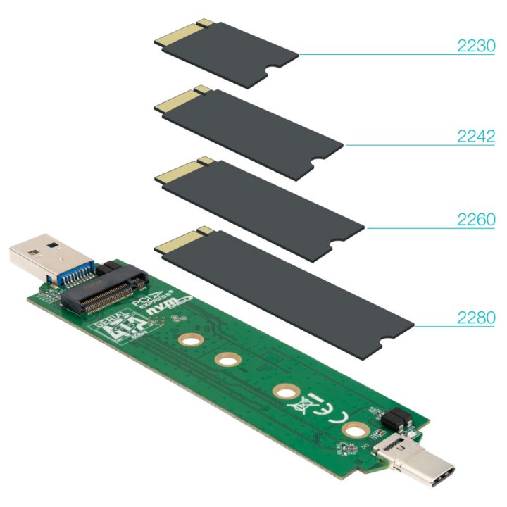 TooQ Caixa Externa USB-C/M + USB-A/M para SSD M.2 NGFF/NVMe, Preta
