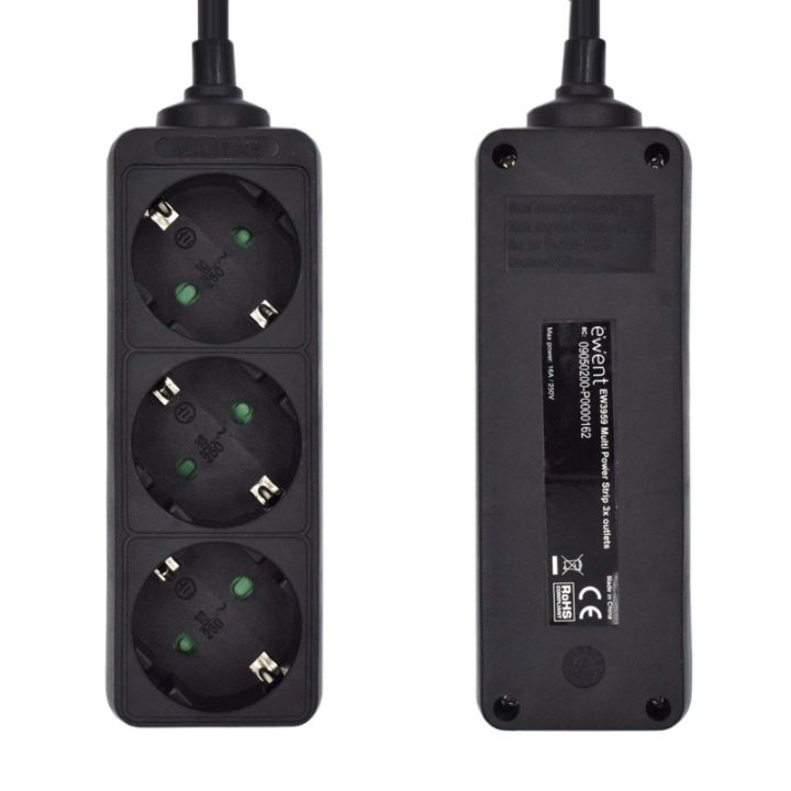 Ewent EW3959 Power Strip 1.5 m 3 AC Outlets Indoor Black