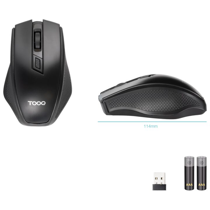 TooQ Ratón inalámbrico, 1600 DPI, 4 botones, Negro