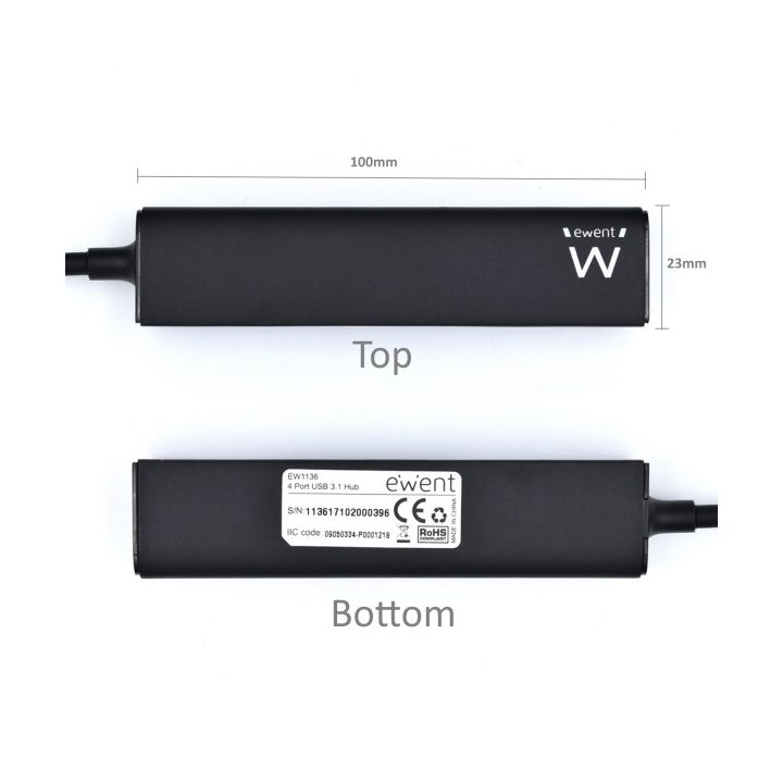 Ewent EW1136 USB 3.2 Gen 1 (3.1 Gen 1) Type-A 480 Mbit/s Hub Black