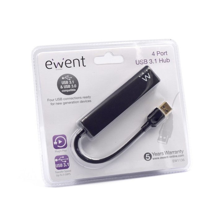 Ewent EW1136 hub de interfaz USB 3.2 Gen 1 (3.1 Gen 1) Type-A 480…