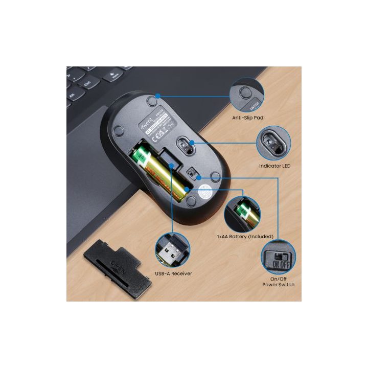 Ewent Wireless Optical Mouse 800-1200-1600dpi and Silent Clicks