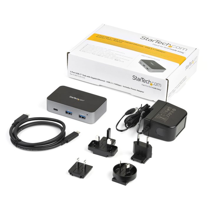 StarTech.com Hub USB-C de 3 Puertos con Puerto de Red Ethernet - USB…
