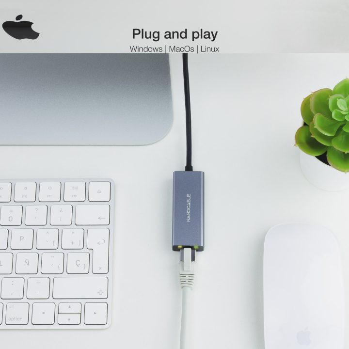 Nanocable Conversor USB-C para Ethernet Gigabit 10/100/1000 Mbps…