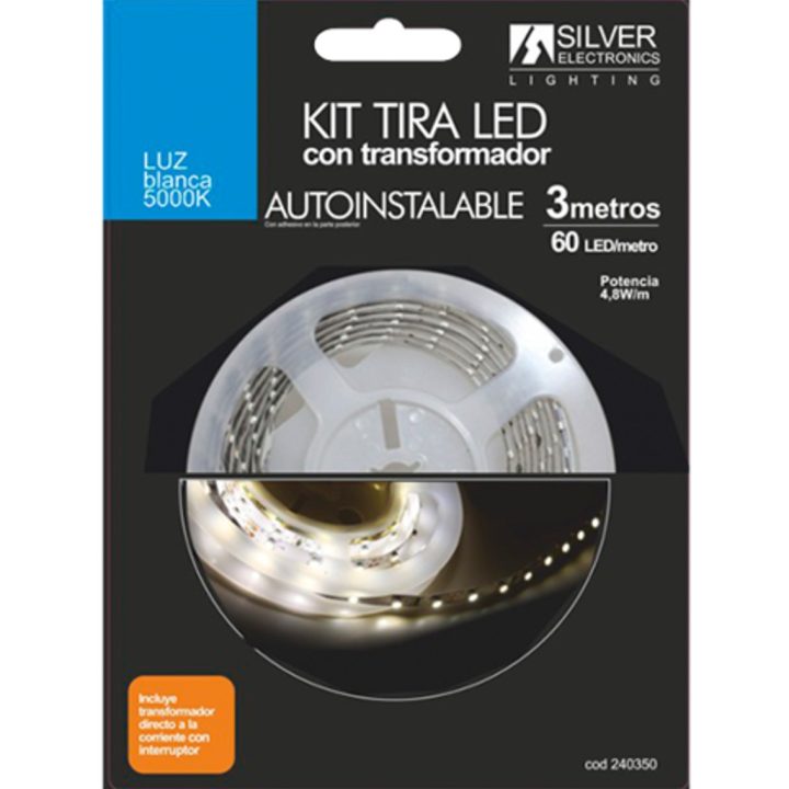 Kit tira LED Silver electronics 300 lm-m-3m-12V-4.8W-m-5000K-luz…