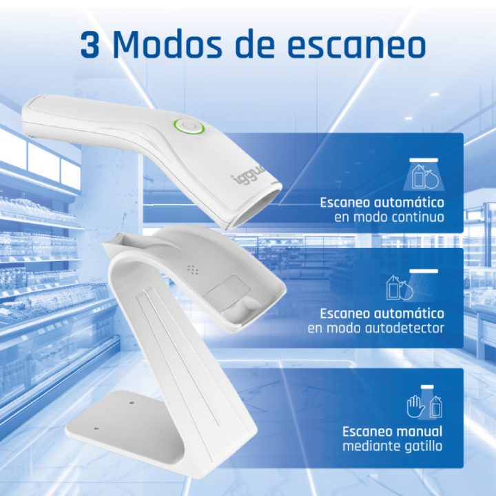 iggual Lector código barras 2D USB botón blanco