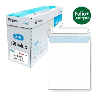 Caja 250 bolsas folio prolongado (260X360) offset blanco 100 grs…