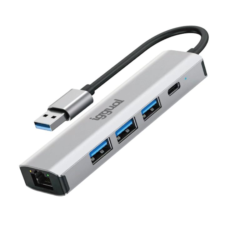 iggual USB-A Hub 5 Ports 3xUSB + RJ45 + Type-C