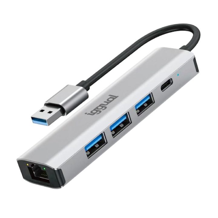 Hub USB-A iggual 5 portas 3xUSB + RJ45 + tipo C