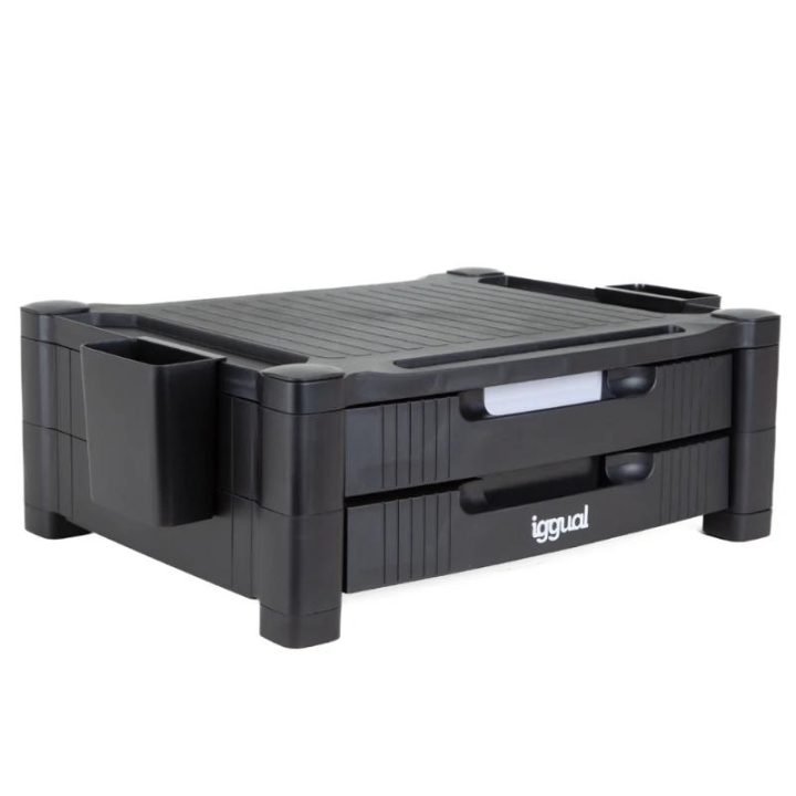 iggual EM2C Black 2-Drawer Monitor Riser