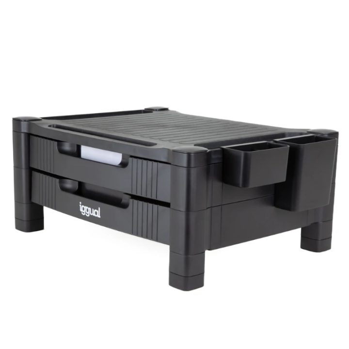 iggual EM2C Black 2-Drawer Monitor Riser