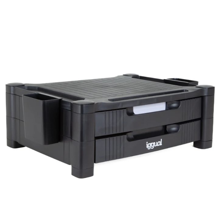 iggual EM2C Black 2-Drawer Monitor Riser