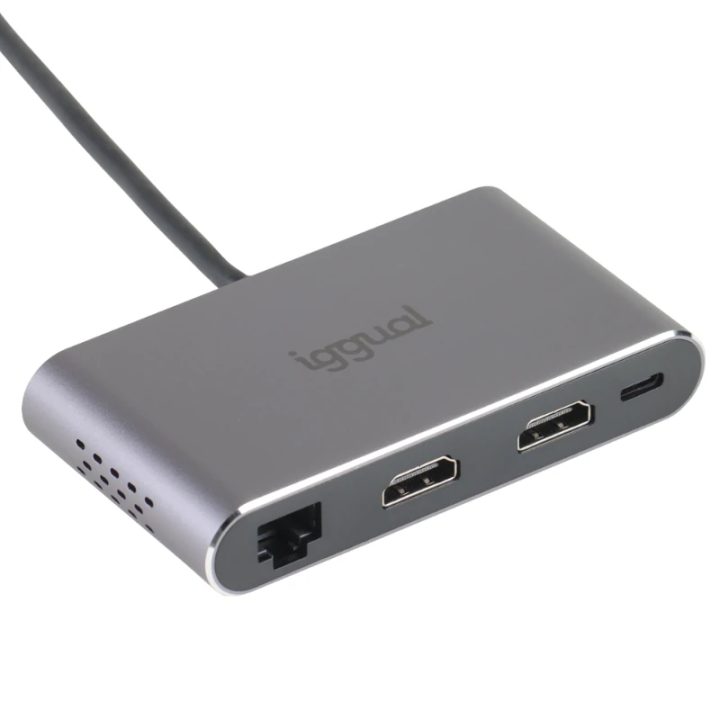iggual Hub C 8 em 1 2xHDMI 2xUSB 2xSD RJ45 PD100W