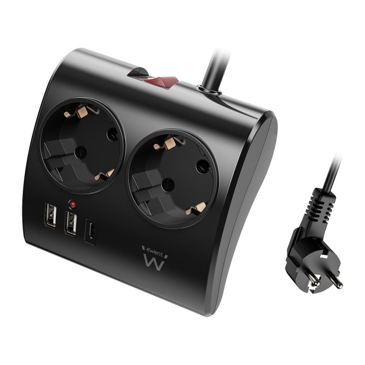 Ewent EW3871 Power Strip 1.5 m 3 AC Outlets Indoor Black